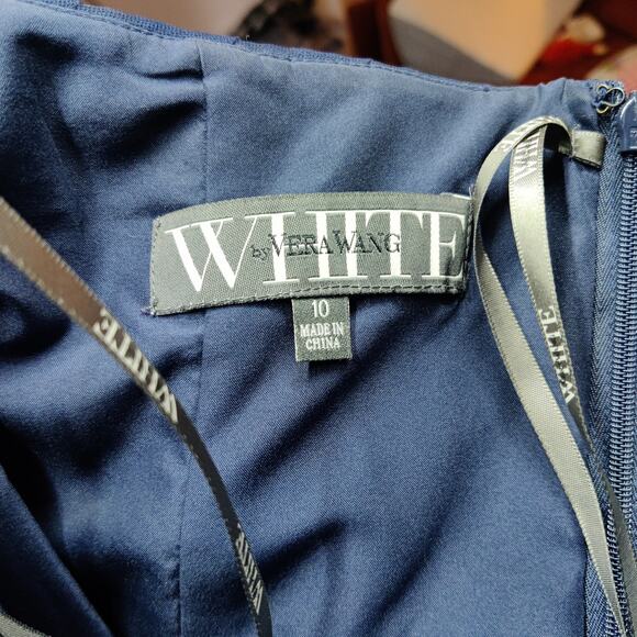 White by Vera Wang Navy Blue Strapless Tulle Mini Dress Bridesmaid Prom Gown 10 - Picture 8 of 12